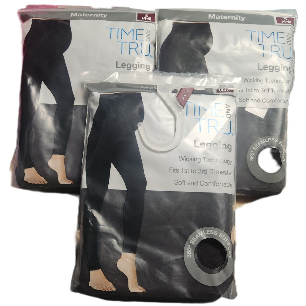 Lot of 3 Time and Tru‎ Maternity Leggings Black Small 4-6 Seamless Wicking NIP